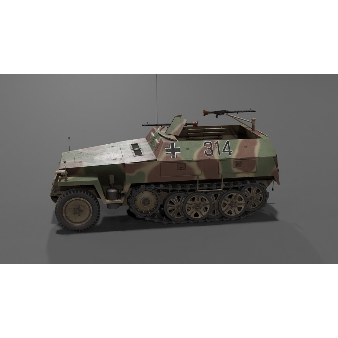 Sd Kfz 250-1 Neu Halftrack 3D Model – Low Poly Game Asset, FBX, Blender - View 20