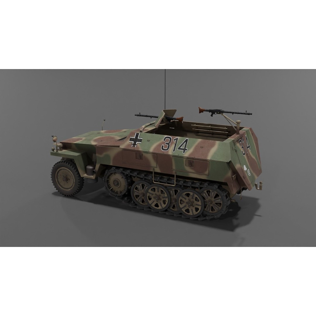 Sd Kfz 250-1 Neu Halftrack 3D Model – Low Poly Game Asset, FBX, Blender - View 21