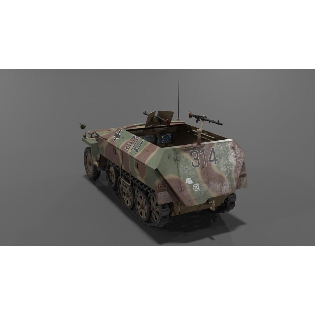 Sd Kfz 250-1 Neu Halftrack 3D Model – Low Poly Game Asset, FBX, Blender - View 22