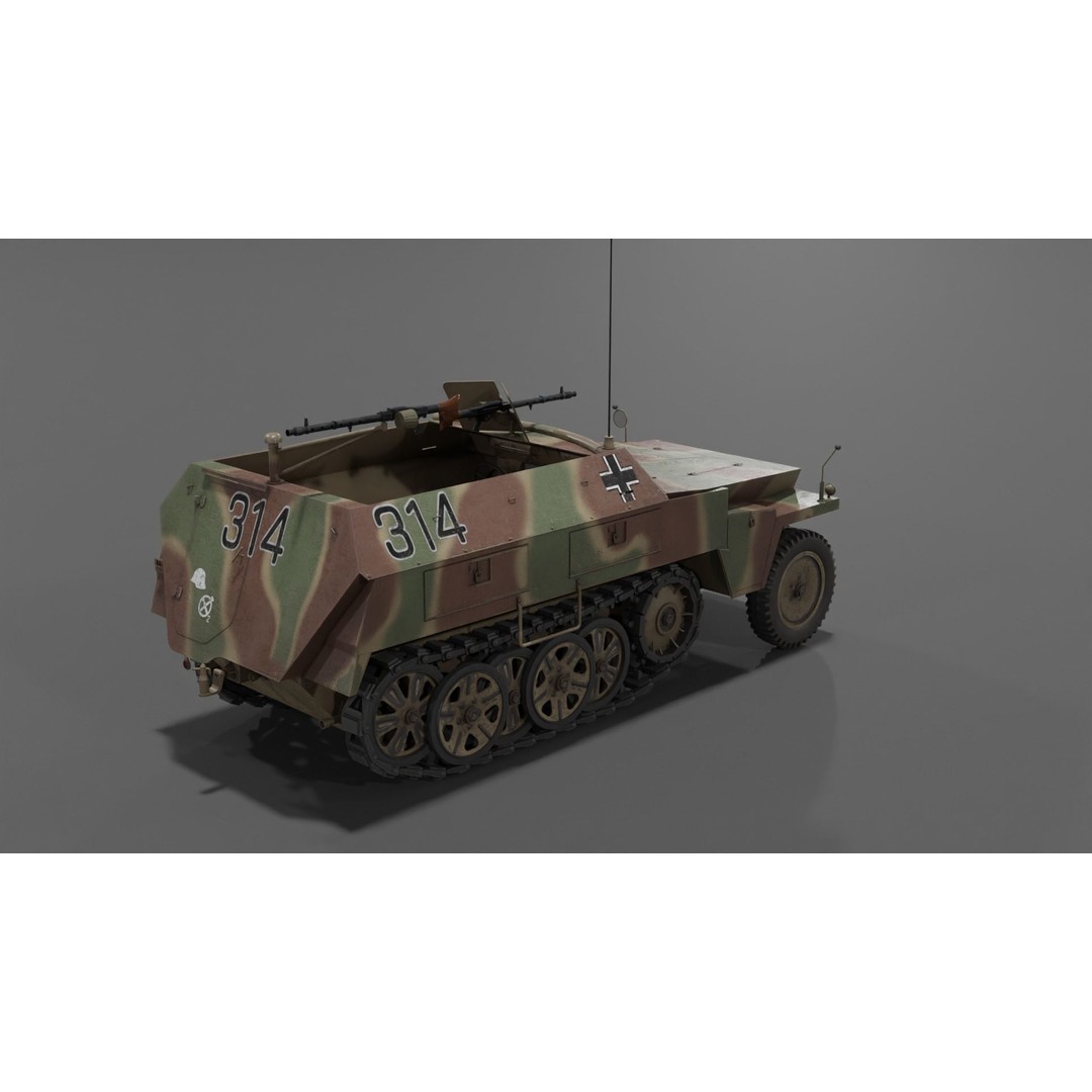Sd Kfz 250-1 Neu Halftrack 3D Model – Low Poly Game Asset, FBX, Blender - View 24
