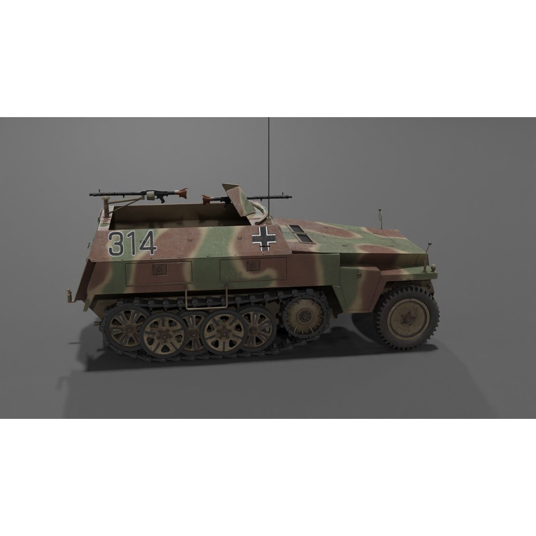 Sd Kfz 250-1 Neu Halftrack 3D Model – Low Poly Game Asset, FBX, Blender - View 25