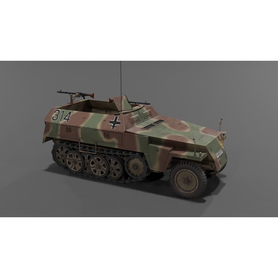 Sd Kfz 250-1 Neu Halftrack 3D Model – Low Poly Game Asset, FBX, Blender - View 26