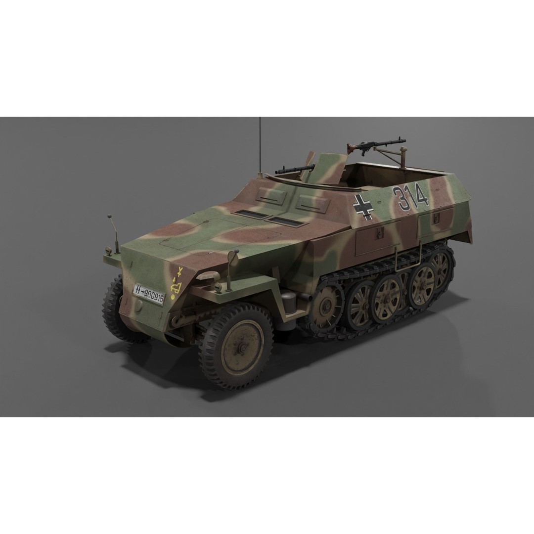 Sd Kfz 250-1 Neu Halftrack 3D Model – Low Poly Game Asset, FBX, Blender - View 3