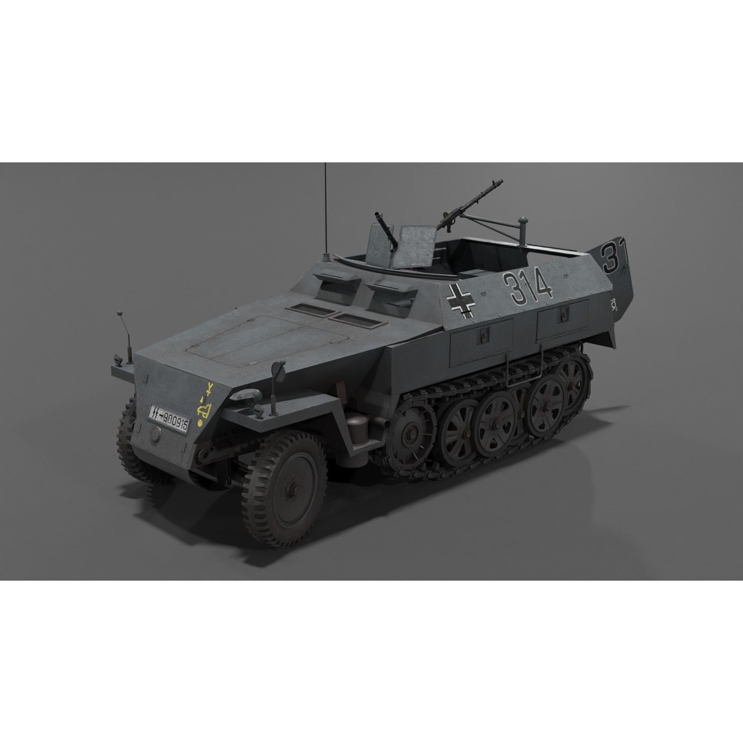 Sd Kfz 250-1 Neu Halftrack 3D Model – Low Poly Game Asset, FBX, Blender - View 4