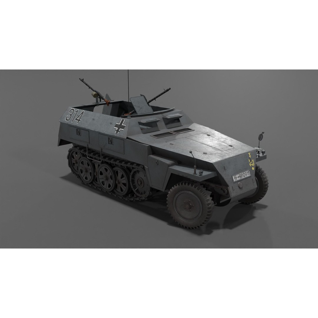 Sd Kfz 250-1 Neu Halftrack 3D Model – Low Poly Game Asset, FBX, Blender - View 5