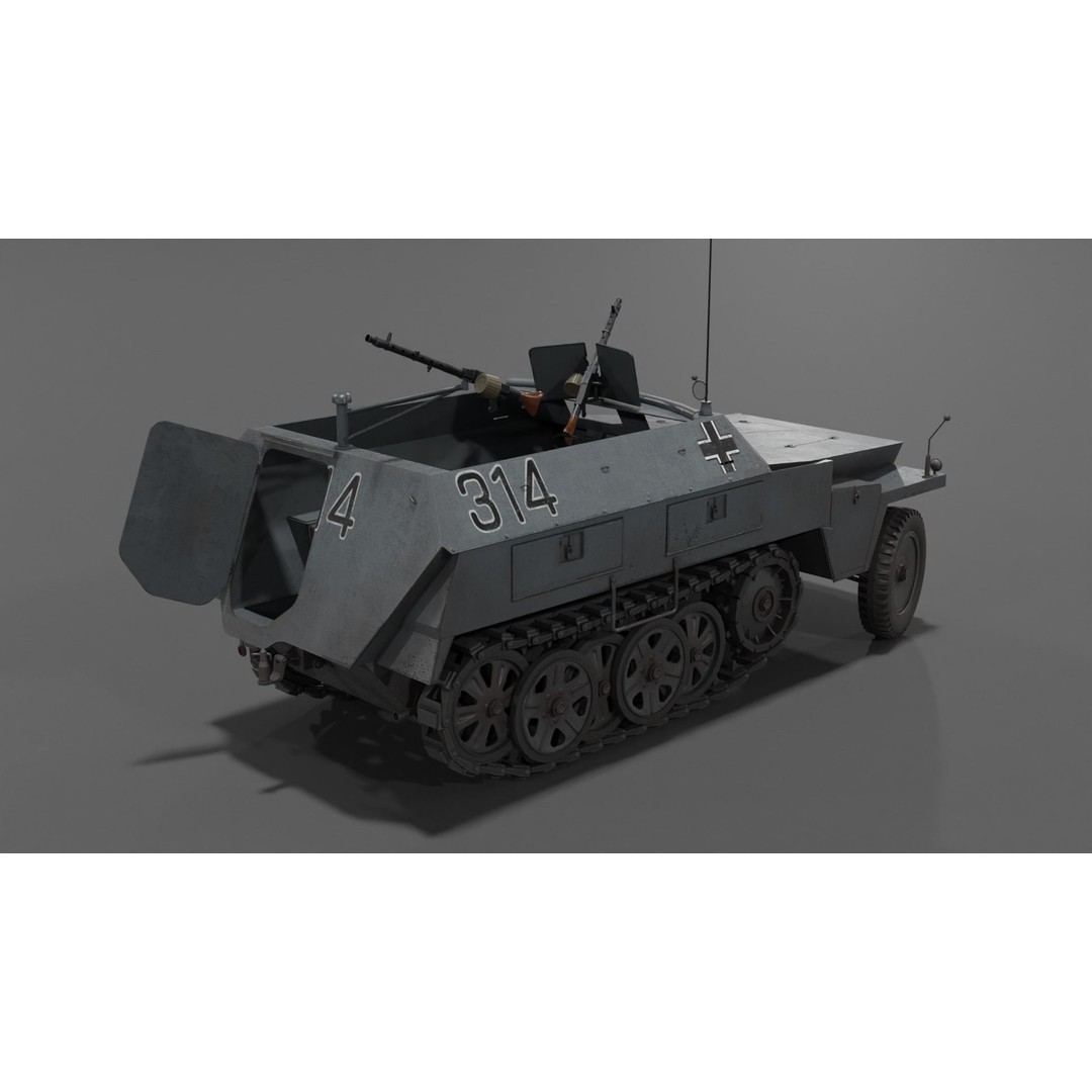 Sd Kfz 250-1 Neu Halftrack 3D Model – Low Poly Game Asset, FBX, Blender - View 6