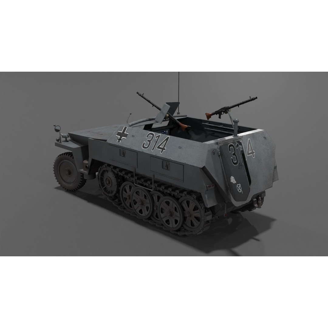 Sd Kfz 250-1 Neu Halftrack 3D Model – Low Poly Game Asset, FBX, Blender - View 7
