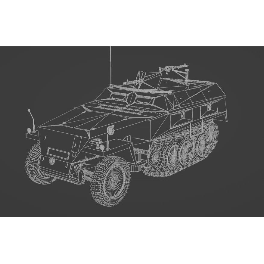 Sd Kfz 250-1 Neu Halftrack 3D Model – Low Poly Game Asset, FBX, Blender - View 8
