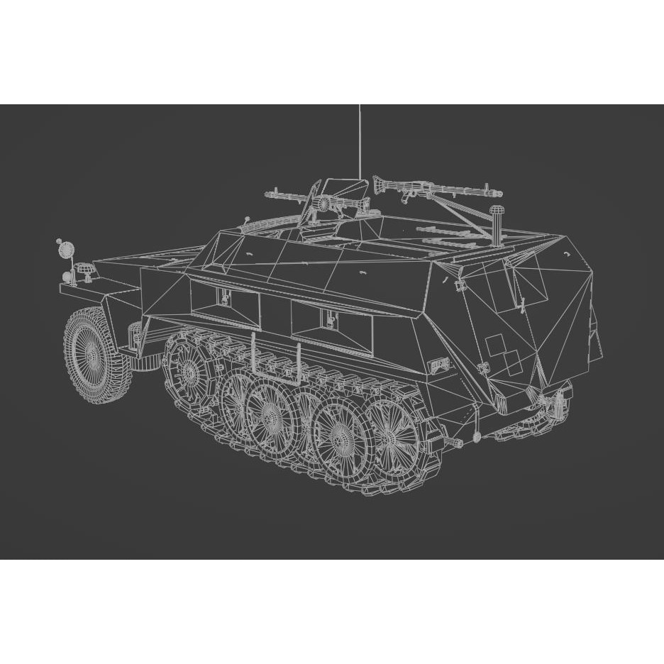 Sd Kfz 250-1 Neu Halftrack 3D Model – Low Poly Game Asset, FBX, Blender - View 9