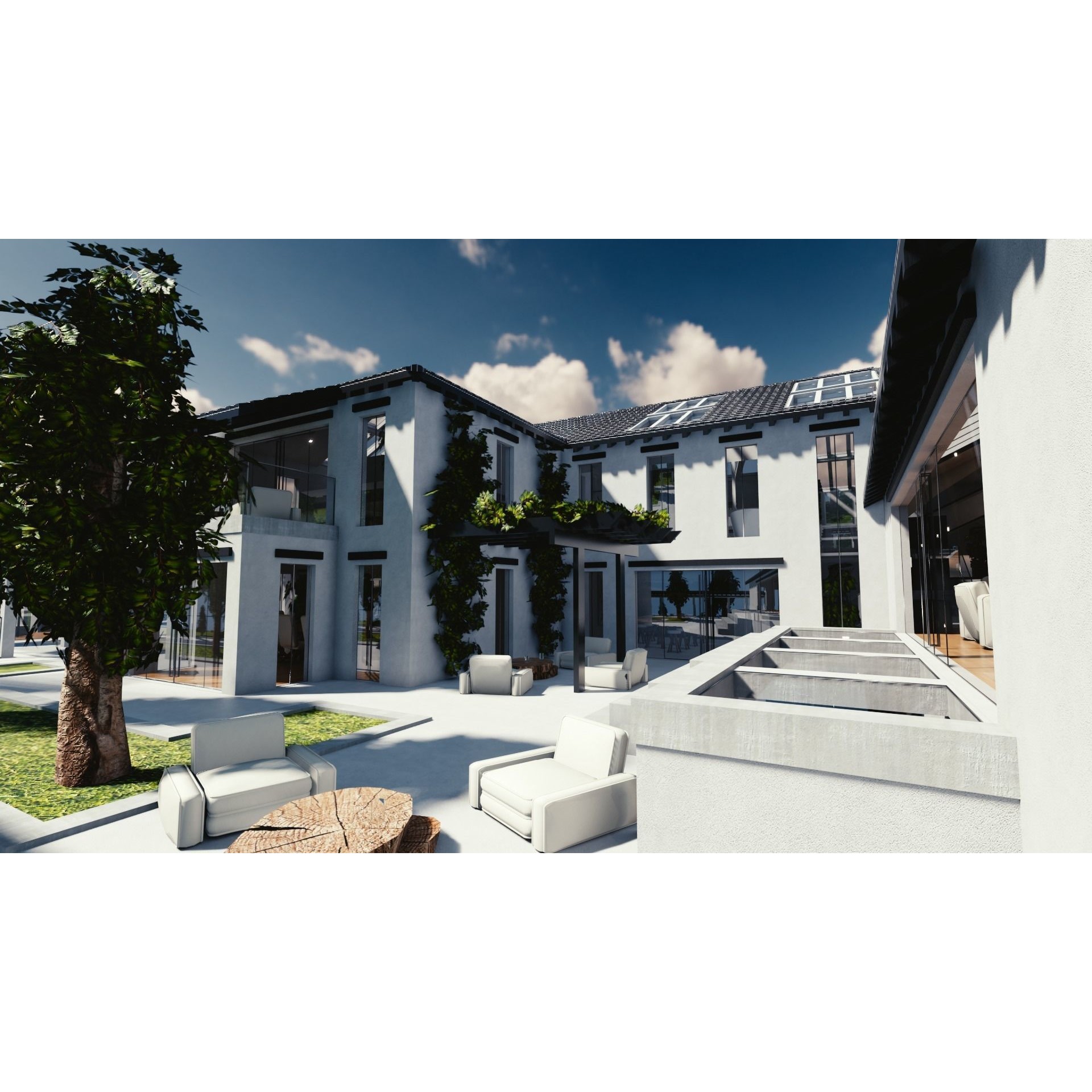 Modern Mansion - Low-Poly Game-Ready 3D Model - View 3