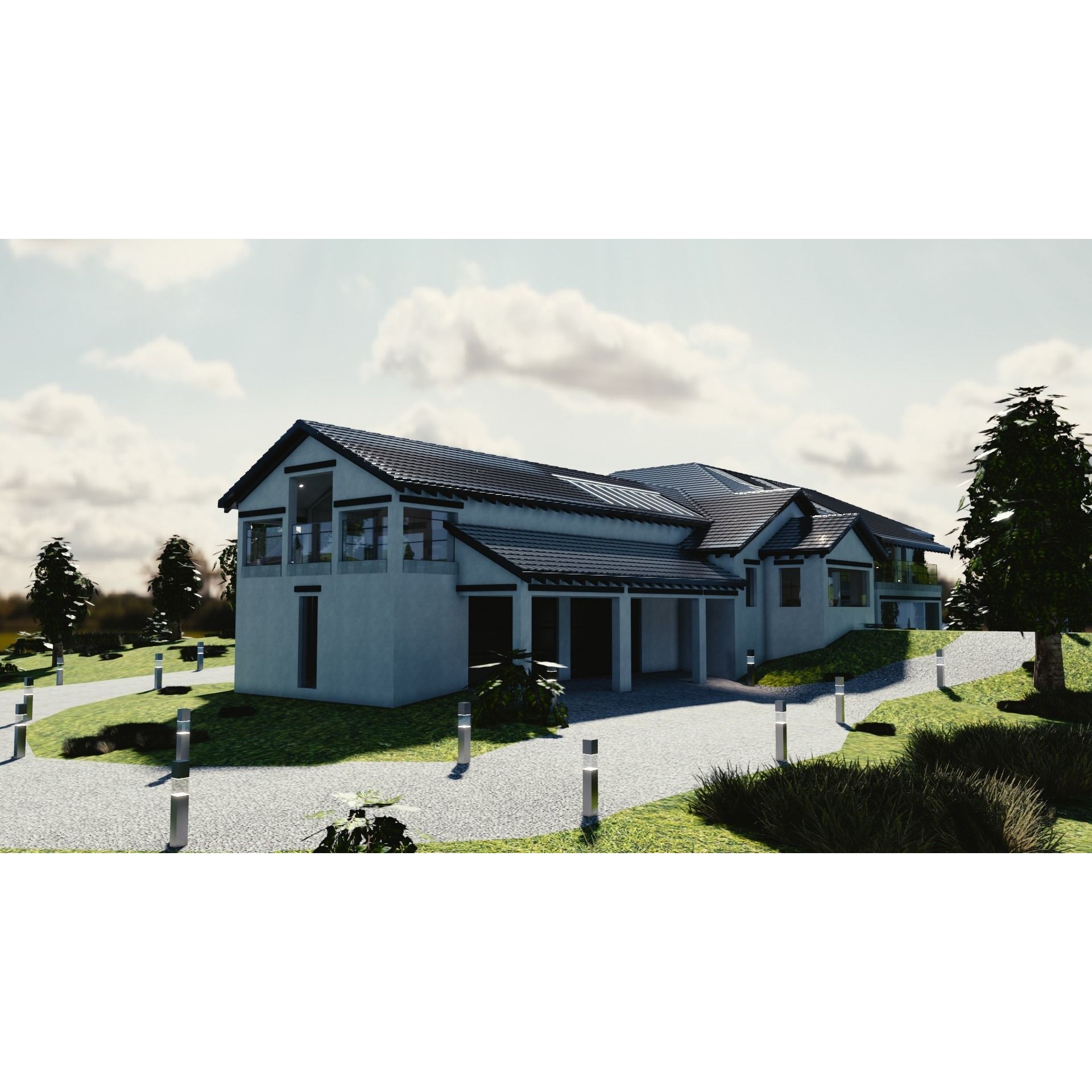 Modern Mansion - Low-Poly Game-Ready 3D Model - View 5