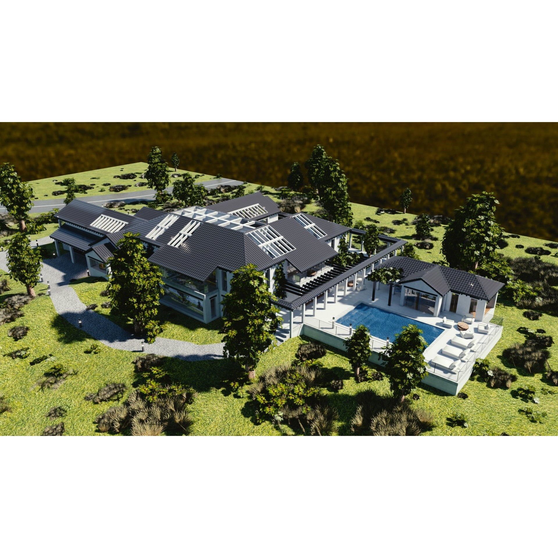 Modern Mansion - Low-Poly Game-Ready 3D Model - View 6