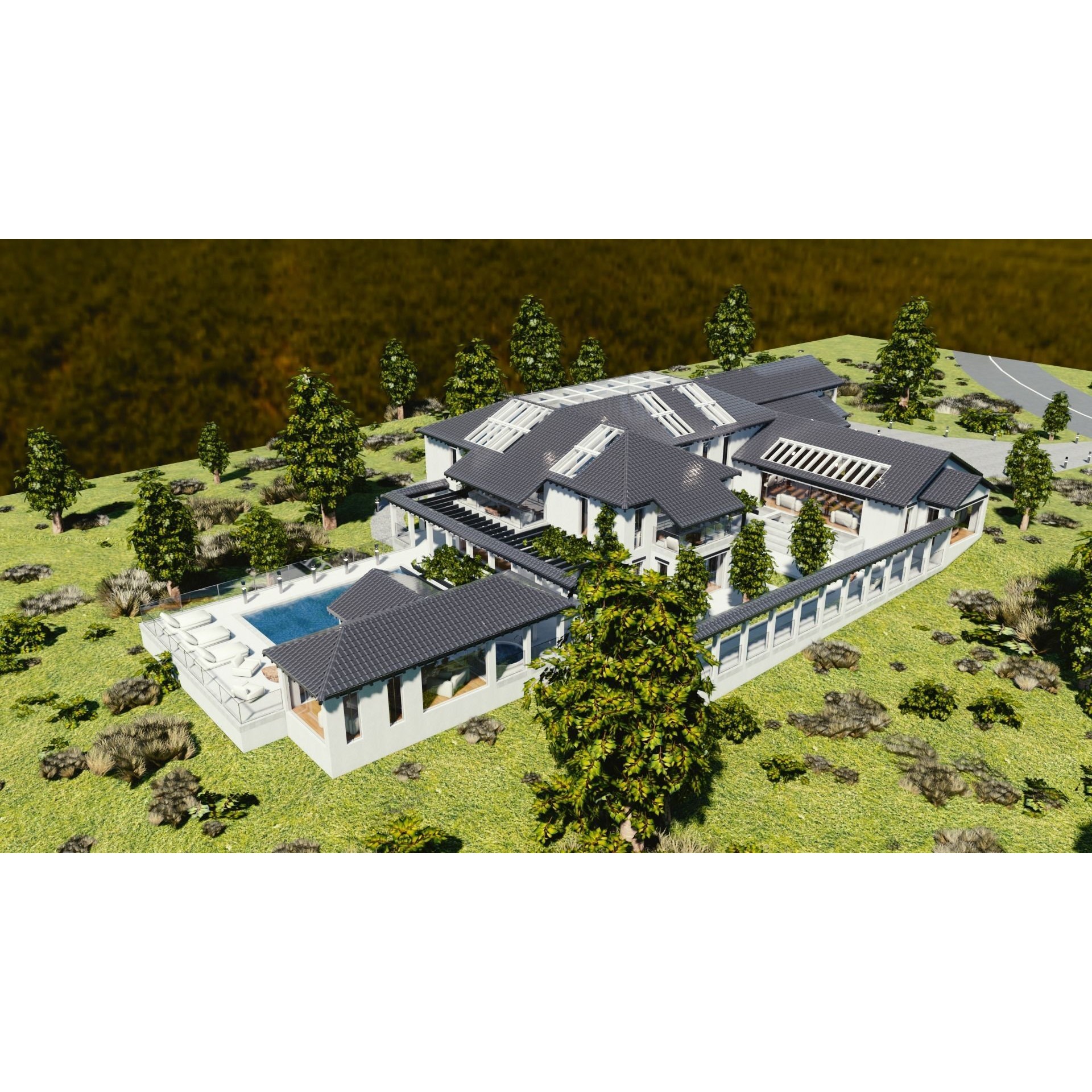 Modern Mansion - Low-Poly Game-Ready 3D Model - View 7