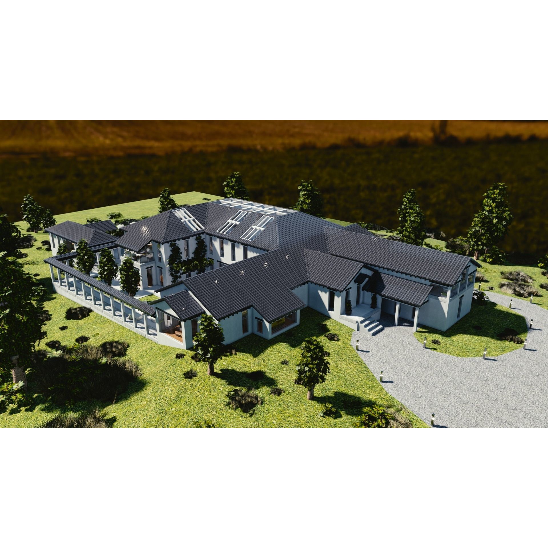 Modern Mansion - Low-Poly Game-Ready 3D Model - View 9