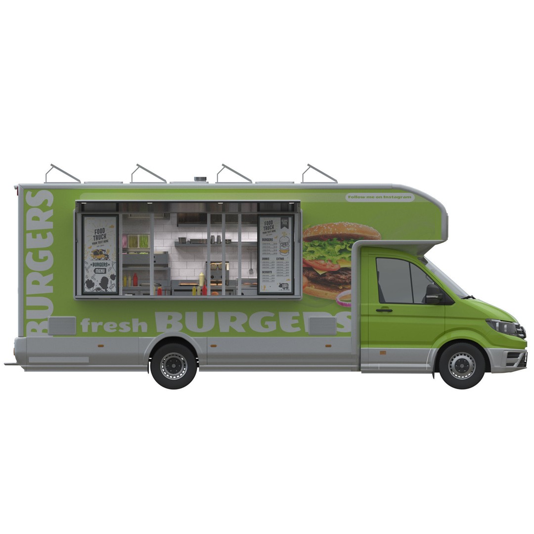VW Crafter 2 MAXI Food Truck 3D Model – Detailed Commercial Vehicle, FBX - View 11