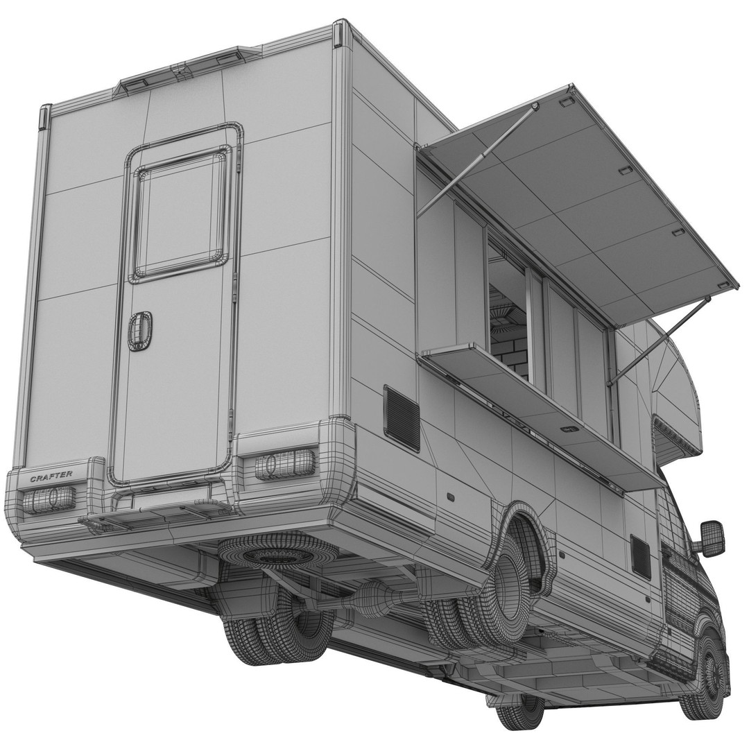 VW Crafter 2 MAXI Food Truck 3D Model – Detailed Commercial Vehicle, FBX - View 18