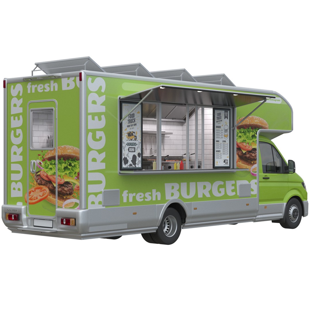 VW Crafter 2 MAXI Food Truck 3D Model – Detailed Commercial Vehicle, FBX - View 3