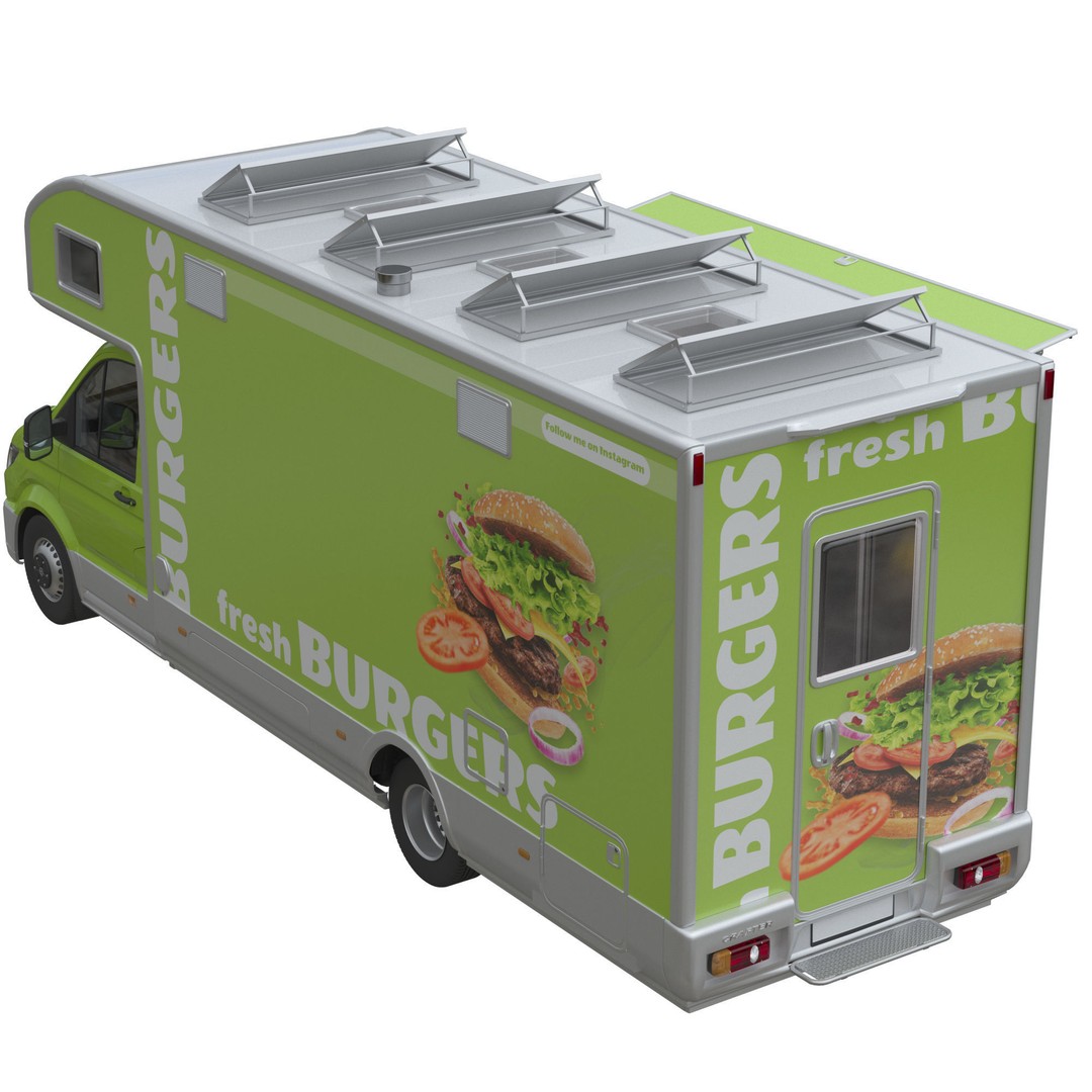 VW Crafter 2 MAXI Food Truck 3D Model – Detailed Commercial Vehicle, FBX - View 4