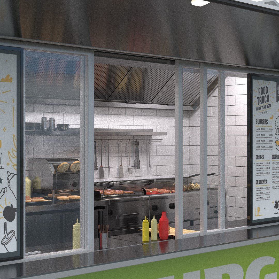 VW Crafter 2 MAXI Food Truck 3D Model – Detailed Commercial Vehicle, FBX - View 6