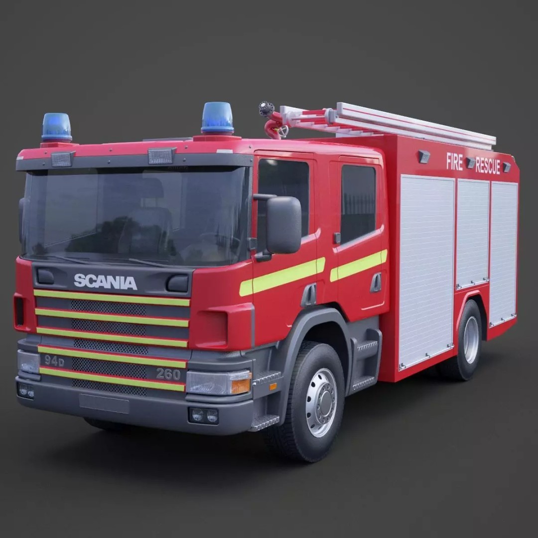 Fire Truck 3D Model – Detailed Emergency Vehicle, FBX, OBJ - View 2