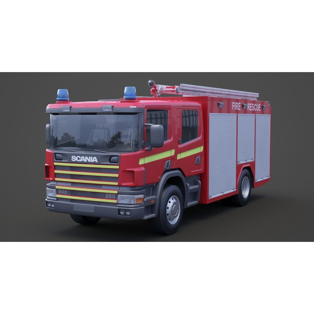 Fire Truck 3D Model – Detailed Emergency Vehicle, FBX, OBJ - View 3