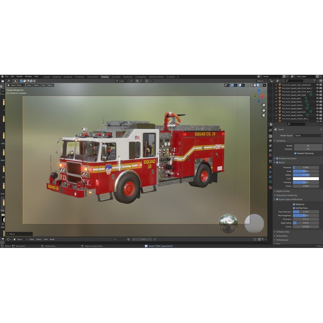 FDNY Fire Truck 3D Model – Low Poly Game Asset, PBR Textures, FBX