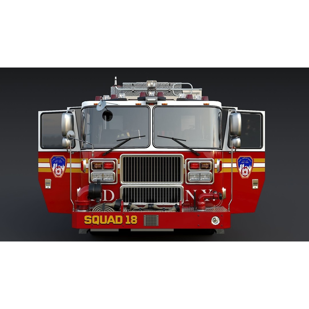 FDNY Fire Truck 3D Model – Low Poly Game Asset, PBR Textures, FBX - View 10