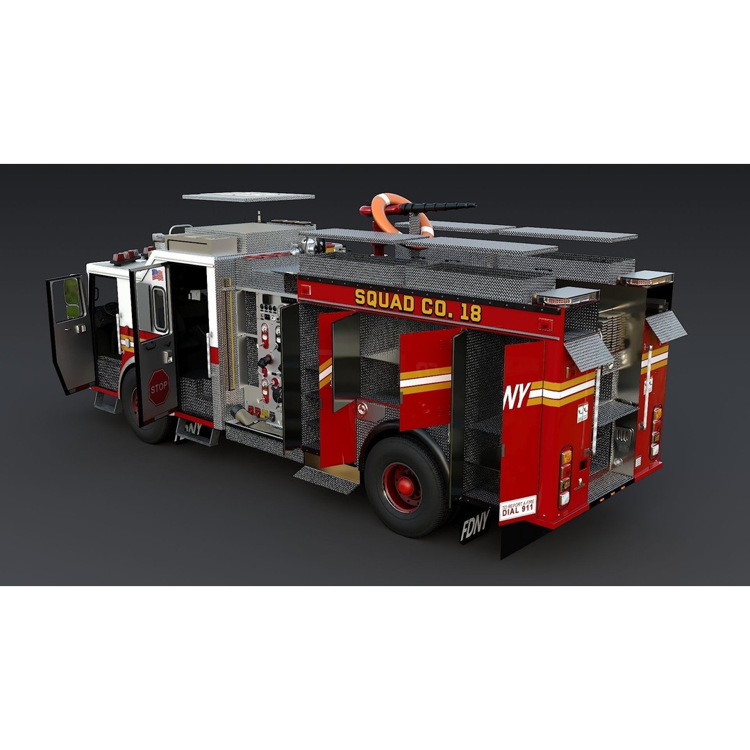 FDNY Fire Truck 3D Model – Low Poly Game Asset, PBR Textures, FBX - View 13