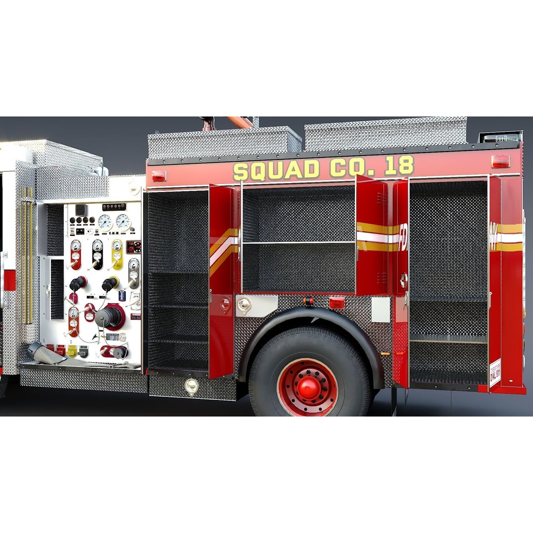 FDNY Fire Truck 3D Model – Low Poly Game Asset, PBR Textures, FBX - View 14