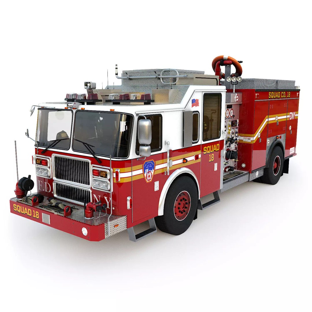 FDNY Fire Truck 3D Model – Low Poly Game Asset, PBR Textures, FBX - View 2