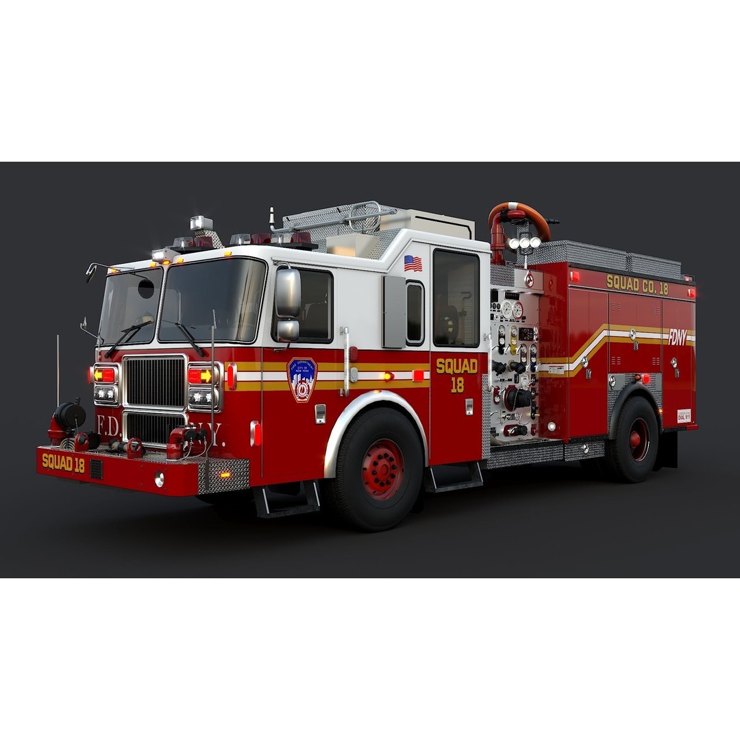 FDNY Fire Truck 3D Model – Low Poly Game Asset, PBR Textures, FBX - View 3