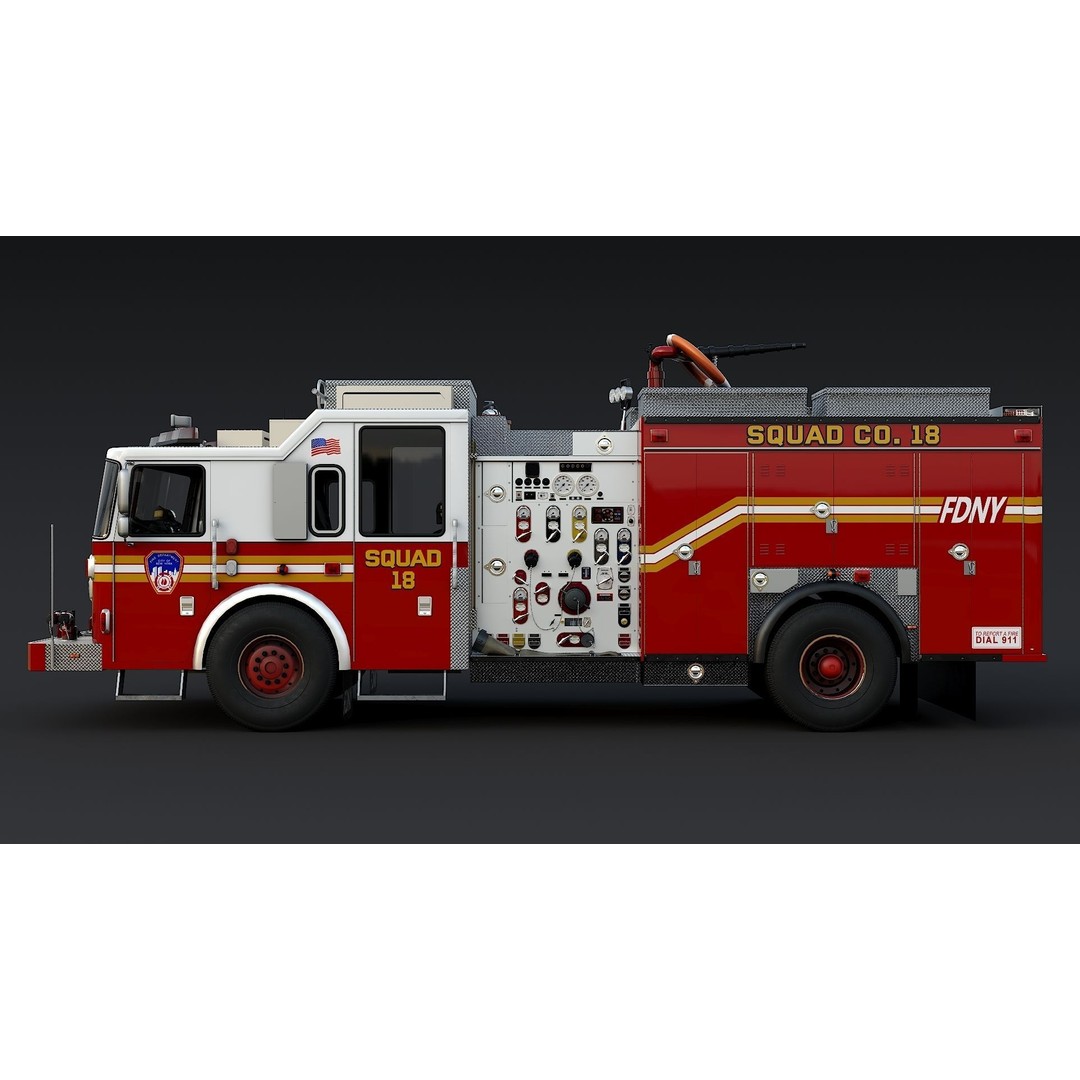 FDNY Fire Truck 3D Model – Low Poly Game Asset, PBR Textures, FBX - View 4