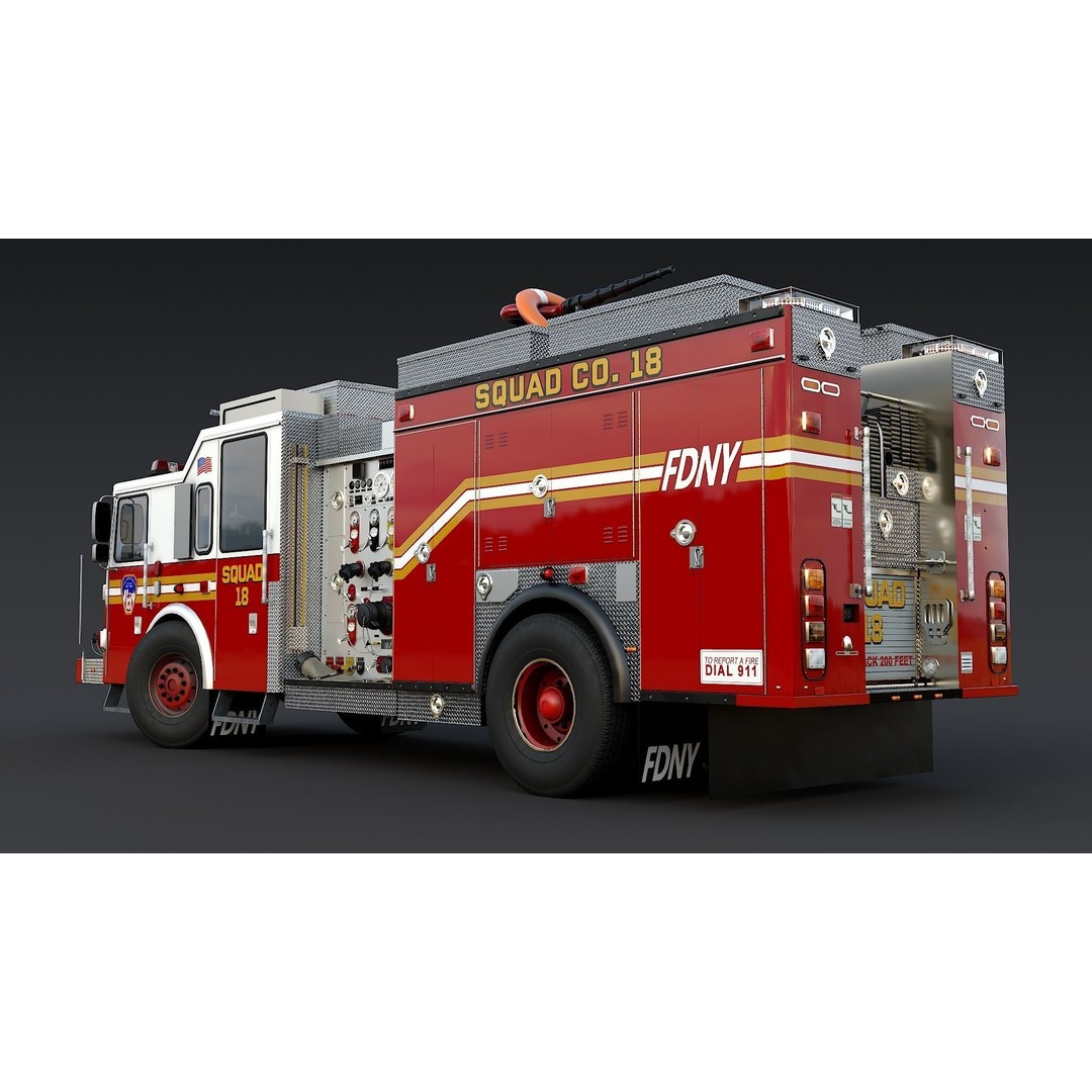 FDNY Fire Truck 3D Model – Low Poly Game Asset, PBR Textures, FBX - View 5