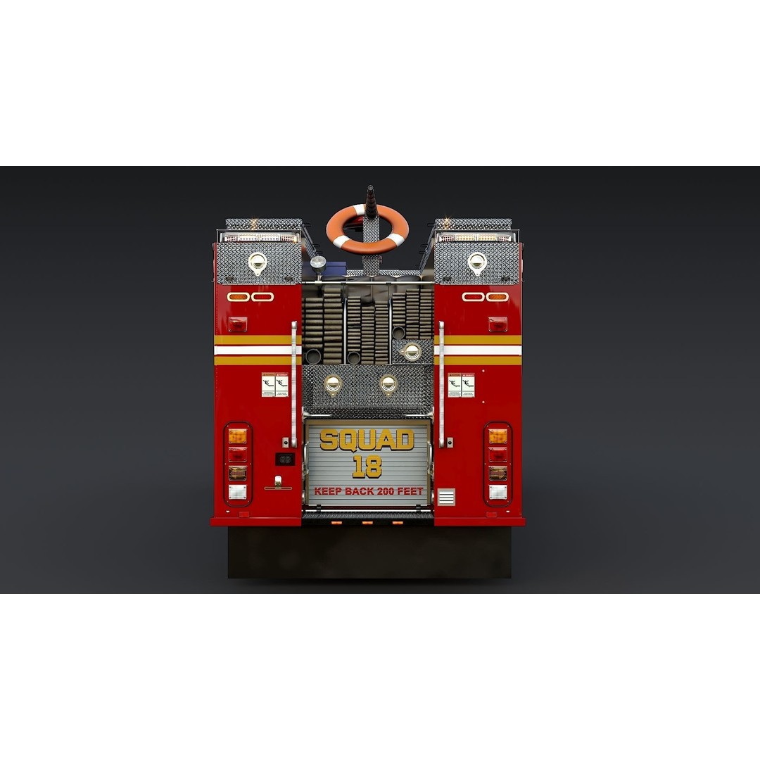 FDNY Fire Truck 3D Model – Low Poly Game Asset, PBR Textures, FBX - View 6