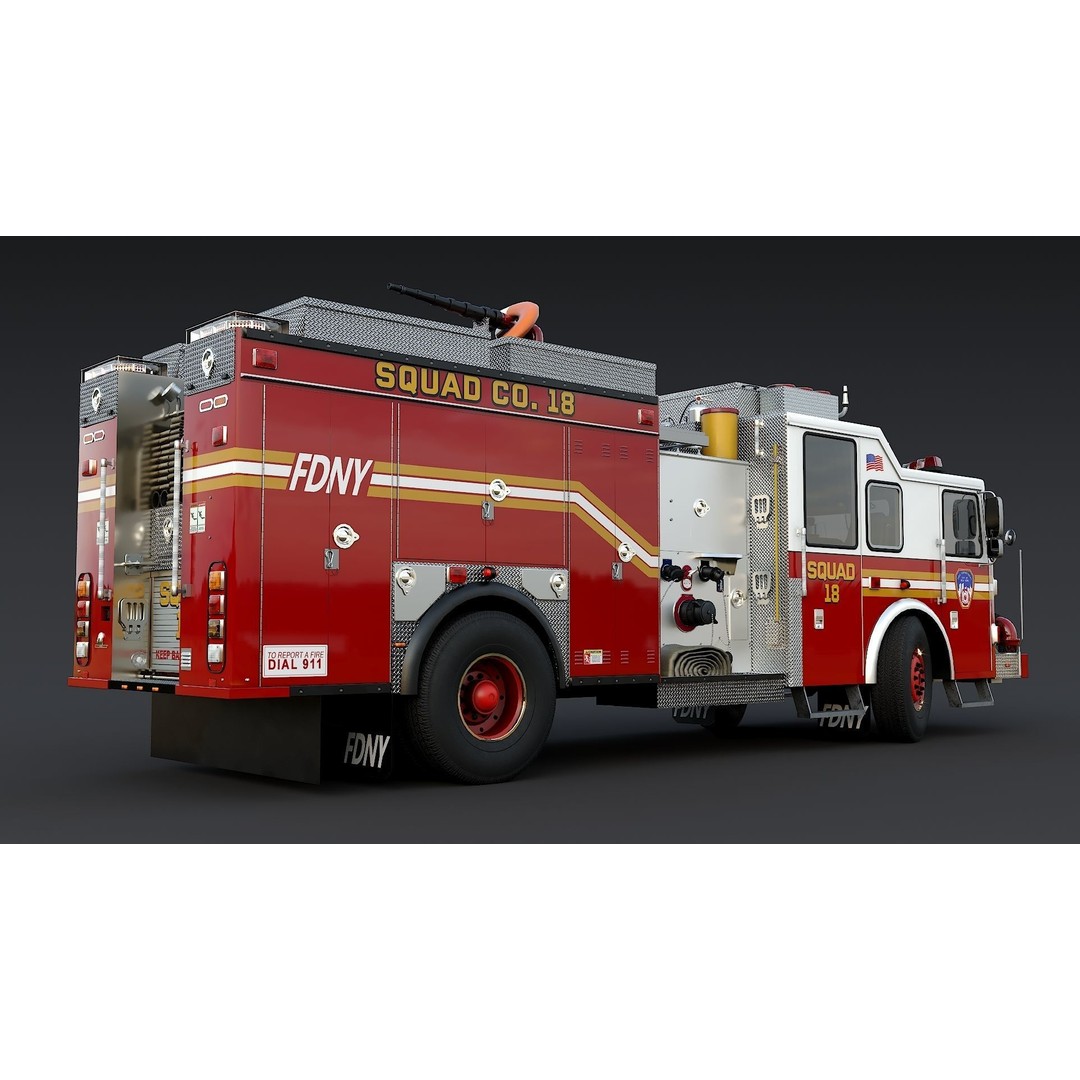 FDNY Fire Truck 3D Model – Low Poly Game Asset, PBR Textures, FBX - View 7