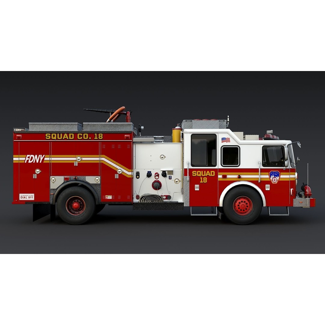 FDNY Fire Truck 3D Model – Low Poly Game Asset, PBR Textures, FBX - View 8