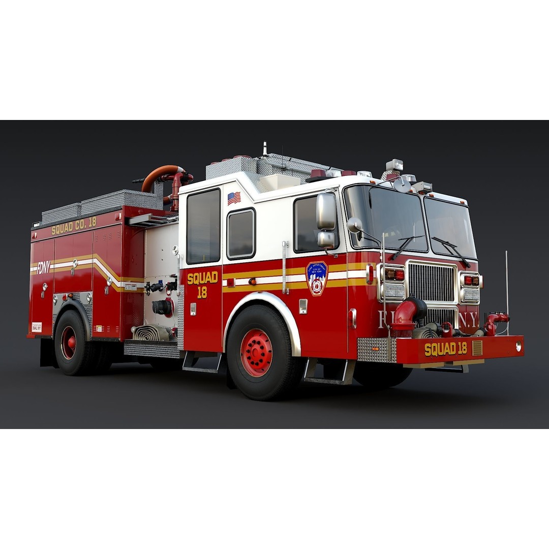 FDNY Fire Truck 3D Model – Low Poly Game Asset, PBR Textures, FBX - View 9