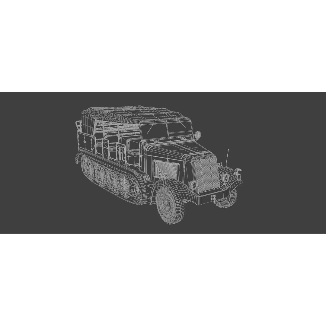SdKfz 7 Half-Tracked Artillery Tractor 3D Model – Low Poly PBR Vehicle, FBX - View 10