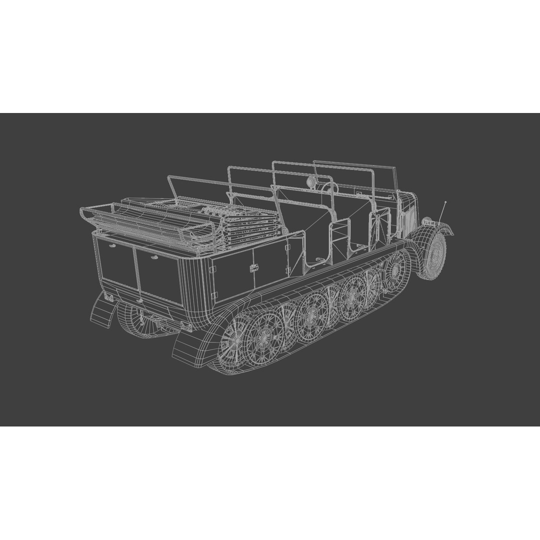 SdKfz 7 Half-Tracked Artillery Tractor 3D Model – Low Poly PBR Vehicle, FBX - View 11