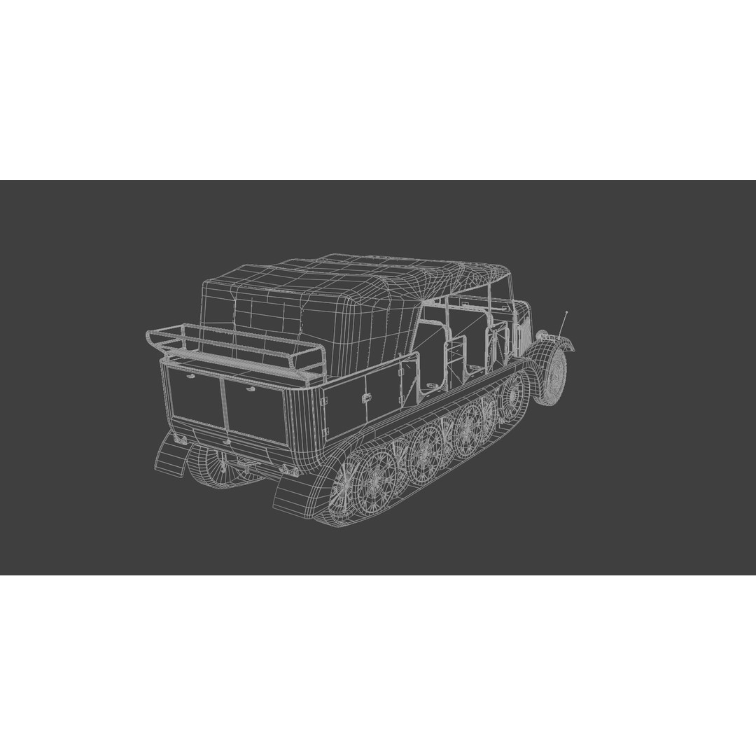 SdKfz 7 Half-Tracked Artillery Tractor 3D Model – Low Poly PBR Vehicle, FBX - View 12