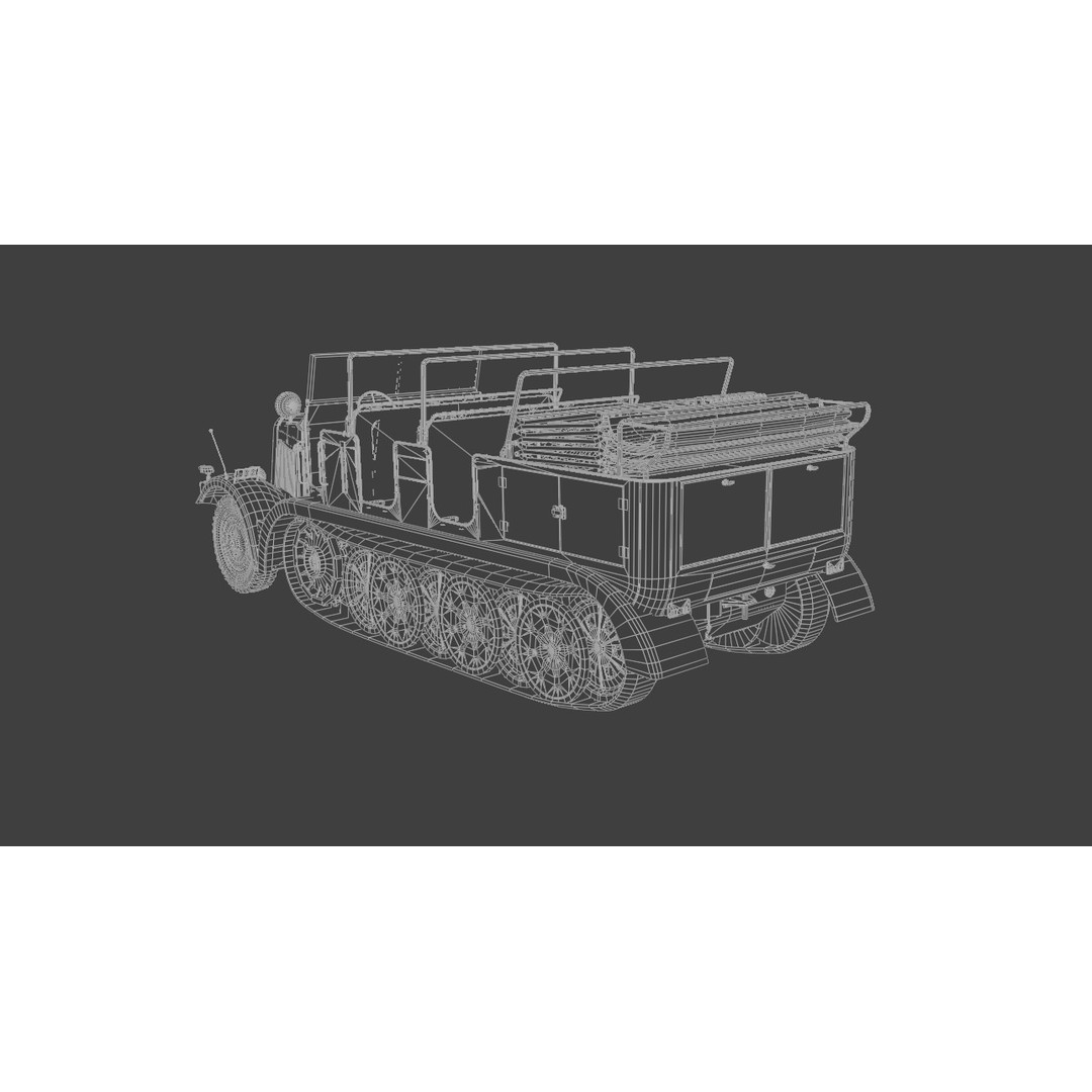 SdKfz 7 Half-Tracked Artillery Tractor 3D Model – Low Poly PBR Vehicle, FBX - View 13
