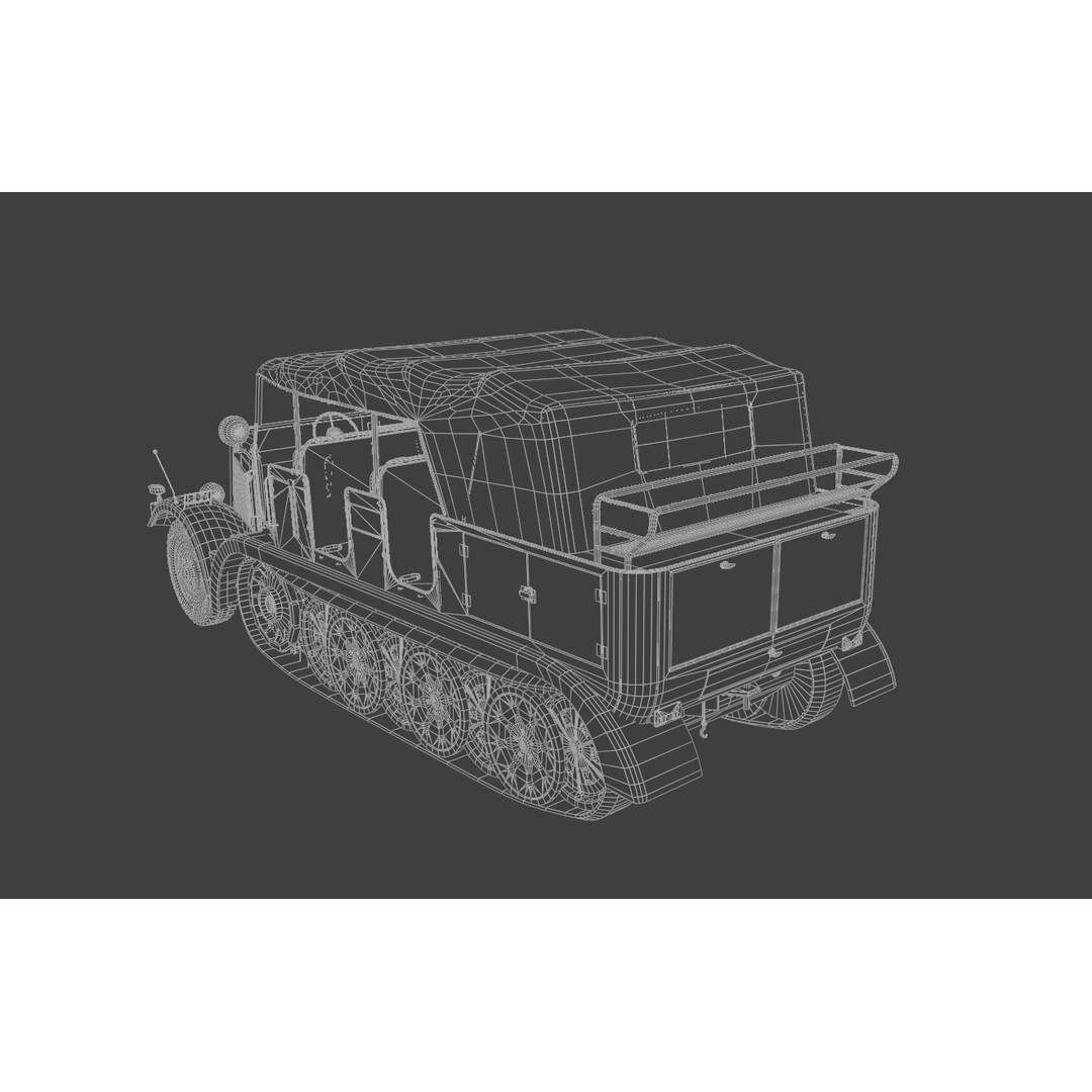 SdKfz 7 Half-Tracked Artillery Tractor 3D Model – Low Poly PBR Vehicle, FBX - View 14