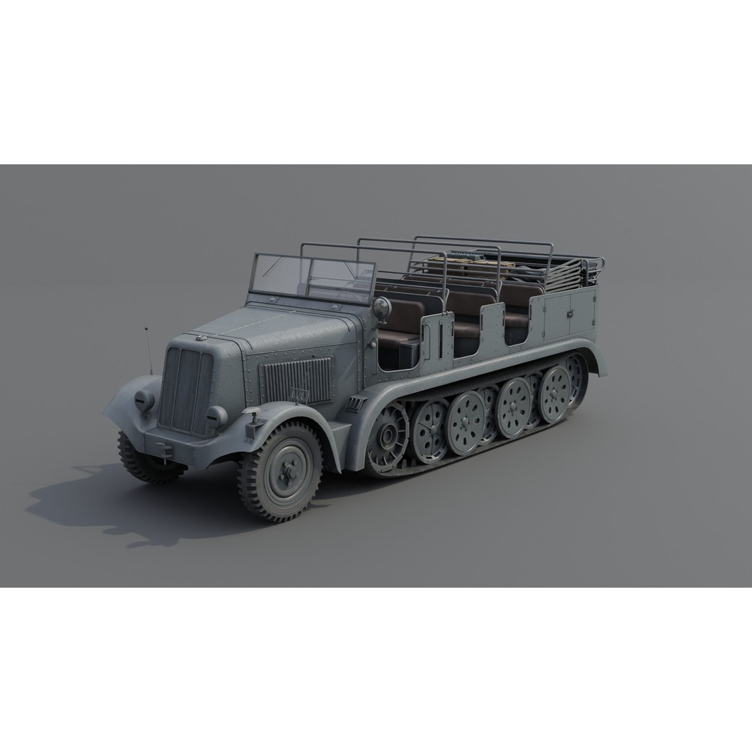 SdKfz 7 Half-Tracked Artillery Tractor 3D Model – Low Poly PBR Vehicle, FBX - View 15