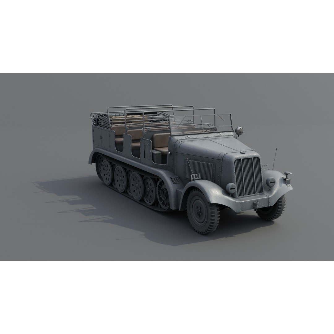 SdKfz 7 Half-Tracked Artillery Tractor 3D Model – Low Poly PBR Vehicle, FBX - View 17