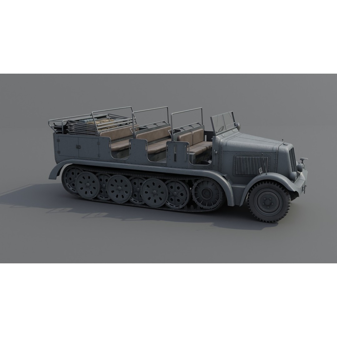 SdKfz 7 Half-Tracked Artillery Tractor 3D Model – Low Poly PBR Vehicle, FBX - View 18