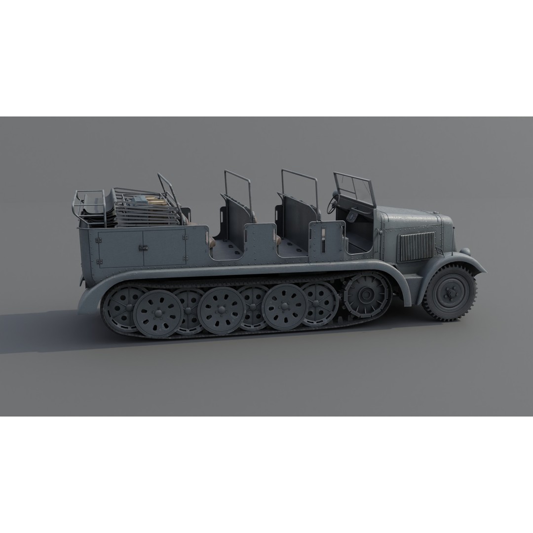 SdKfz 7 Half-Tracked Artillery Tractor 3D Model – Low Poly PBR Vehicle, FBX - View 19