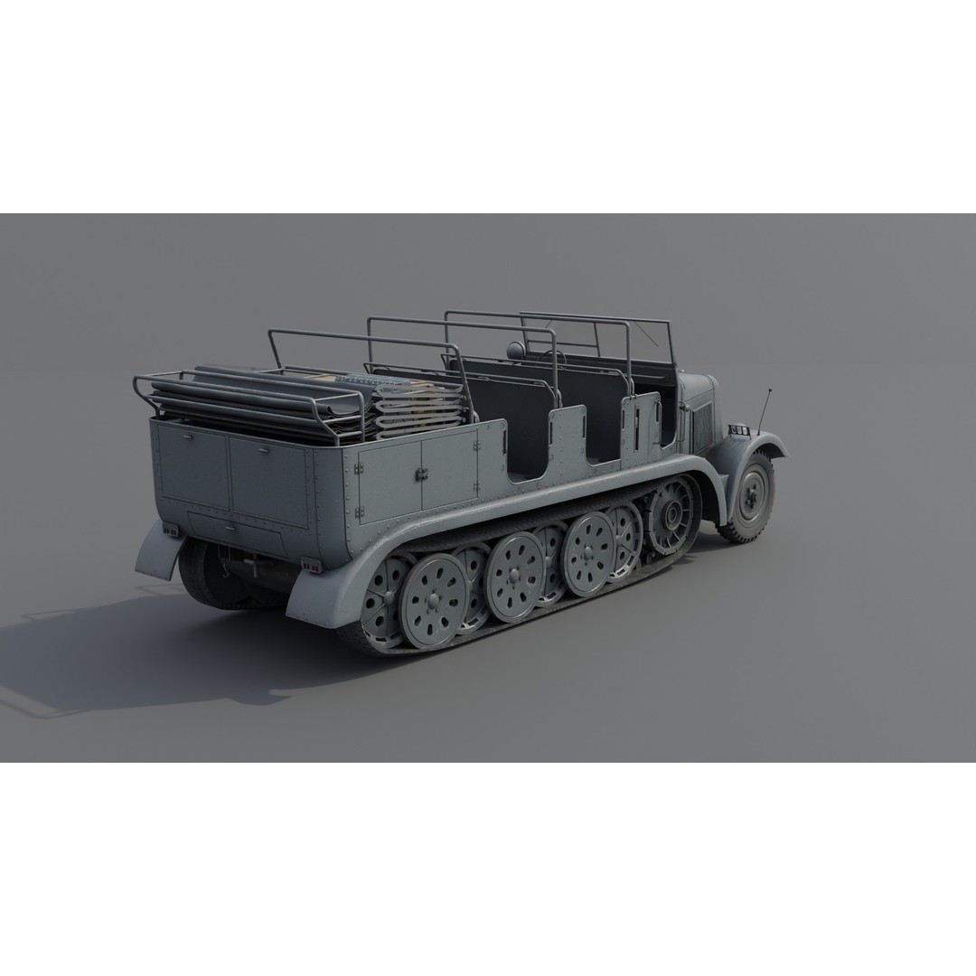 SdKfz 7 Half-Tracked Artillery Tractor 3D Model – Low Poly PBR Vehicle, FBX - View 20