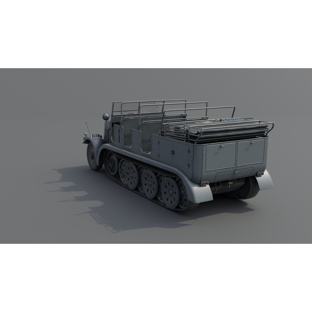 SdKfz 7 Half-Tracked Artillery Tractor 3D Model – Low Poly PBR Vehicle, FBX - View 22