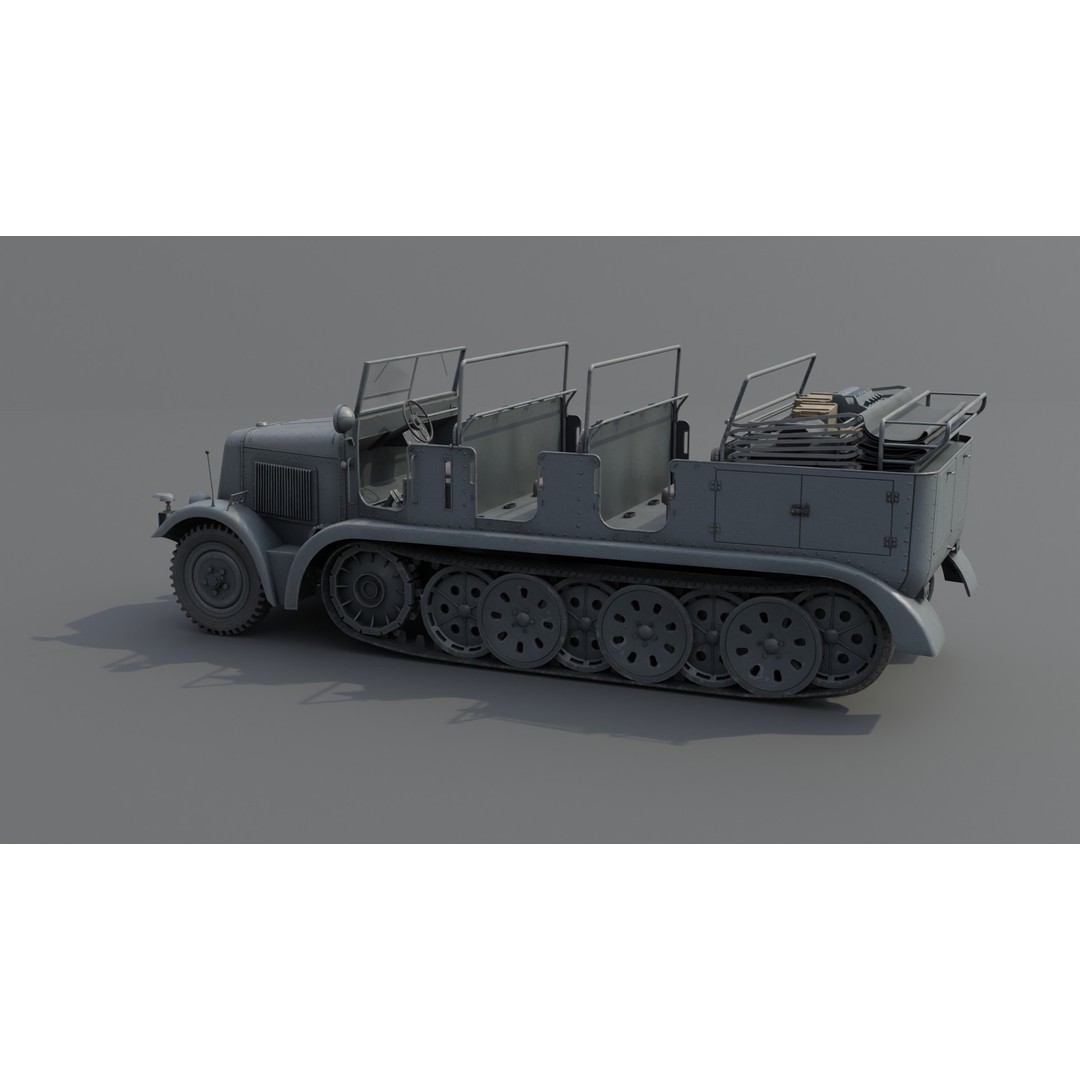 SdKfz 7 Half-Tracked Artillery Tractor 3D Model – Low Poly PBR Vehicle, FBX - View 23