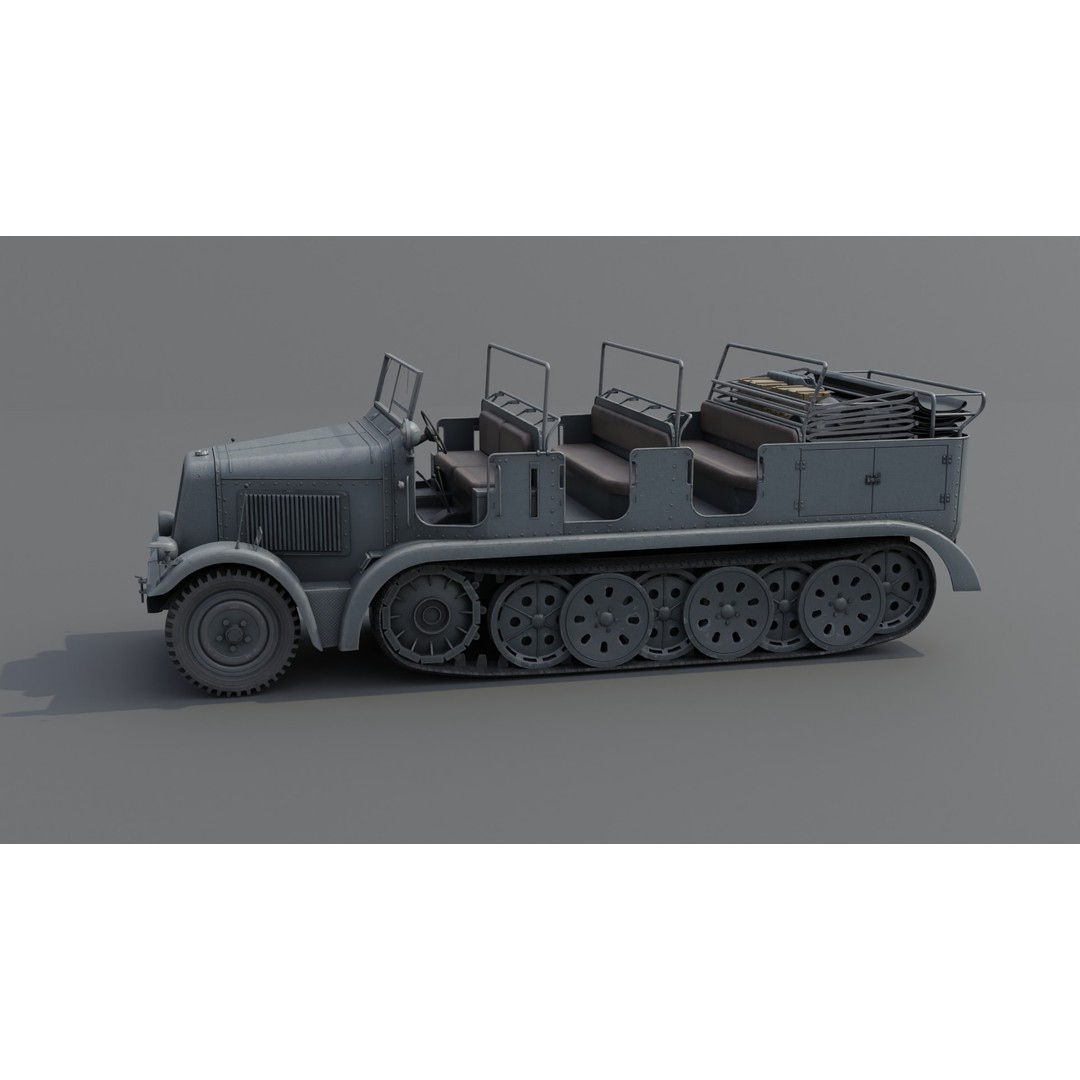 SdKfz 7 Half-Tracked Artillery Tractor 3D Model – Low Poly PBR Vehicle, FBX - View 24